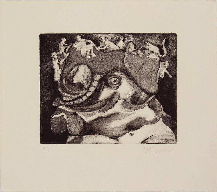 Monkeys on Elephant — print by Yenny Martin